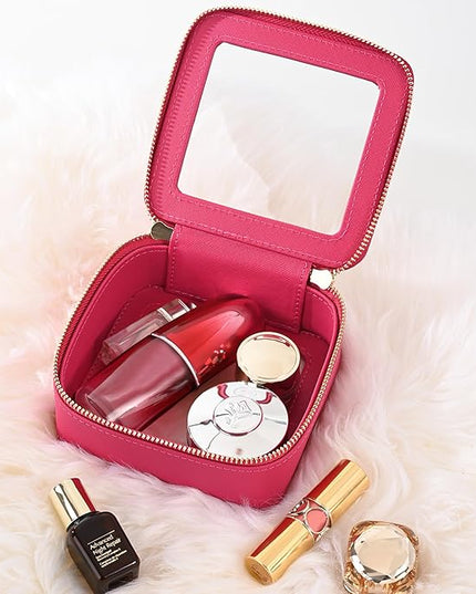 Aveniee Mini Clear Makeup Bag, Small Cosmetic Bags Travel Toiletry Pouch Organizer, TSA Approved Make up Case with Zipper, Car Bag for Essentials,Hotpink