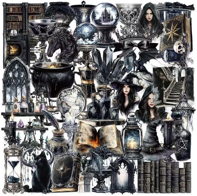 100 Pcs Mystical Witchy Magic Transparent Stickers, Potion Witchcraft Supplies Sticker,Dark Aesthetic Sticker for Adults,Scrapbooking,Journaling,Planner, Laptops (Dark Witchy)