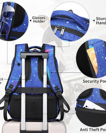 DUSLANG 17 Inch Travel Laptop Backpack Water Resistant College Backpack for Men Laptop Bag with USB Charging Port,Sky Blue