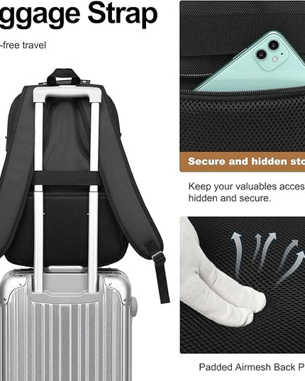 Boavan Laptop Backpack for men, 17.3 inch Laptop Bag with USB Port, Waterproof Travel Work Backpack Purse, Anti-Theft Teacher Nurse Doctor Casual Bookbags Office Business backpack，Black&Orange