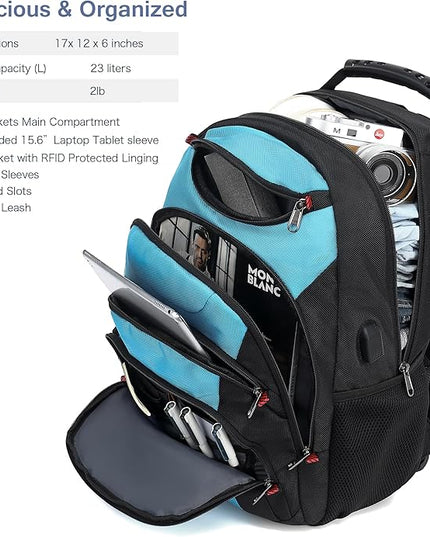 Boavan Laptop Backpack for men, 15.6 inch Laptop Bag with USB Port, Waterproof Travel Work Backpack Purse, Anti-Theft Teacher Nurse Doctor Casual Bookbags Office Business backpack，Sky Blue/Black