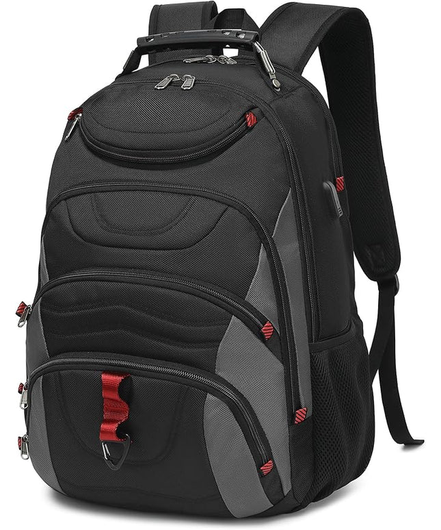 Boavan Laptop Backpack for men, 17.3 inch Laptop Bag with USB Port, Waterproof Travel Work Backpack Purse, Anti-Theft Teacher Nurse Doctor Casual Bookbags Office Business backpack，Black&Dark Grey