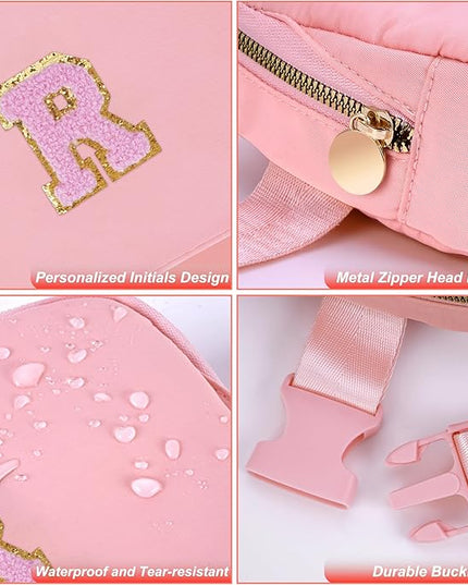 Uygafly Personalized Belt Bag for Women Girls - Fashion Mini Waist Packs with Adjustable Strap - Trendy Travel Fanny Pack Crossbody Bags with Initial Letter - Teen Gifts | Peach,R