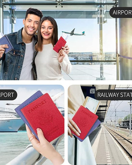 2 Pack Passport Holder For Women Kids, RFID Blocking Passport Wallet Red&Light purple