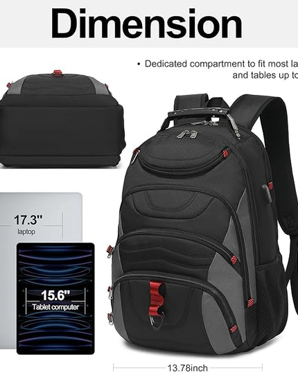 Boavan Laptop Backpack for men, 17.3 inch Laptop Bag with USB Port, Waterproof Travel Work Backpack Purse, Anti-Theft Teacher Nurse Doctor Casual Bookbags Office Business backpack，Black&Dark Grey