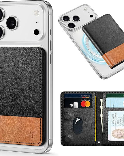 TUCCH for Magsafe Card Holder with Clear ID Window, Fit 6 Cards, RFID Blocking PU Leather Magnetic Phone Wallet for iPhone 17/16/15/14/13/12/Plus/Air/Pro/Pro Max Series, Textured Black & Light Brown