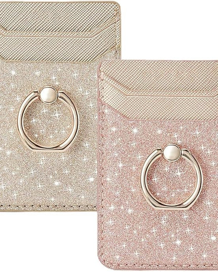BIAJIYA Phone Card Holder RFID Leather Wallet Credit Adhesive Cell Case Stick-on Card Holder for Women and Men Back of Phone for Most of Smartphones