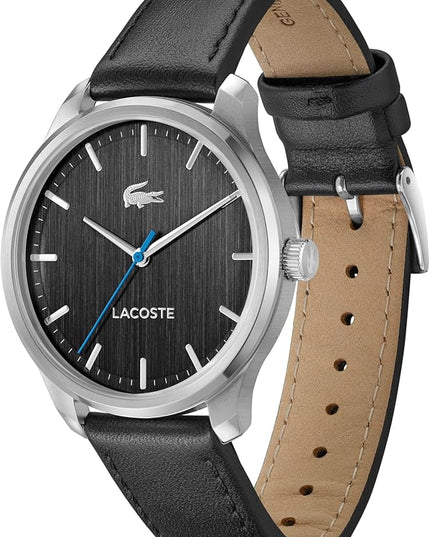 Lacoste Lisbon Men’s Quartz Watch - Three-Hand Sunray Dial with Stick Indexes, Polished Case, Crocodile Logo - Modern, Classic Timepiece - Gift for Him 42mm