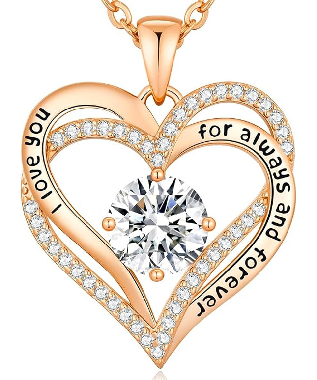 CDE Forever Love Heart Necklaces for Women, Wedding Anniversary, Birthday Mothers Day Christmas Day Gifts for Mom, Mother, Wife, friend, S925 Silver Jewelry with Birthstone Pendant
