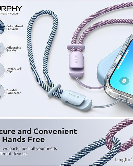 SURPHY 2 Pack Phone Lanyard for Cellphone Case, Phone Wrist Strap for Case, Cellphone Strap with 2-Color Braided, Charm Wrist Lanyard for Women, Cellphone Wrist Lanyard for Women, Lilac & Cloud Blue