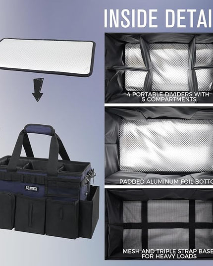 Wearable Cleaning Caddy Bag, Cleaning Caddy Supplies Organizer with Handle & Shoulder Straps for Housekeepers, Under Sink & Car Cleaning Tool Organizers with 4 Foldable Divider Navy (DarkBlue)