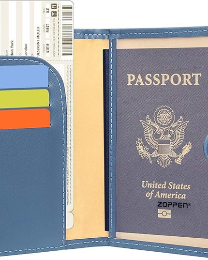 ZOPPEN Passport Holder Women, Passport Cover Travel Wallet Rfid Blocking Passport Wallet Cover Case Travel Essentials Document Organizer, Denim Blue