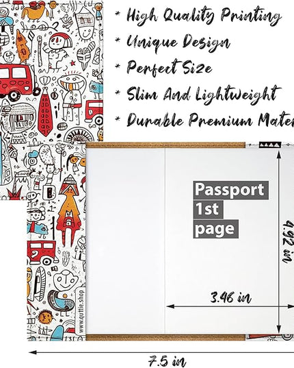 Passport Cover for Kids, Women and Men, Cute Travel Passport Holder (Child Doodle)