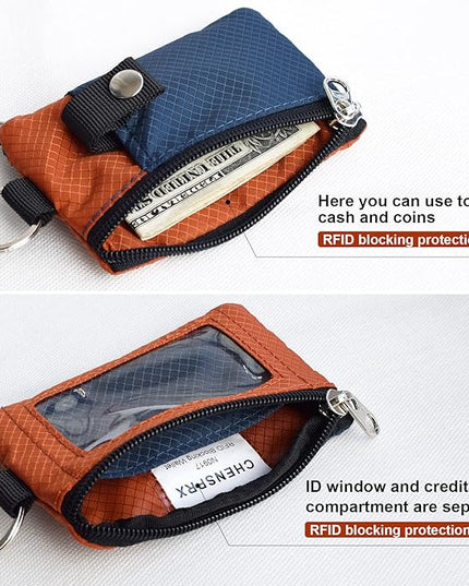 Minimalist RFID Blocking Small Wallet with ID Window,WaterResistant Zip Id Case Wallet with Lanyard Keychain for Cards,Cash,Travel,Women,Men