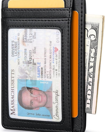 Buffway Slim Minimalist Front Pocket RFID Blocking Leather Wallets for Men and Women - Galactic Crack Black