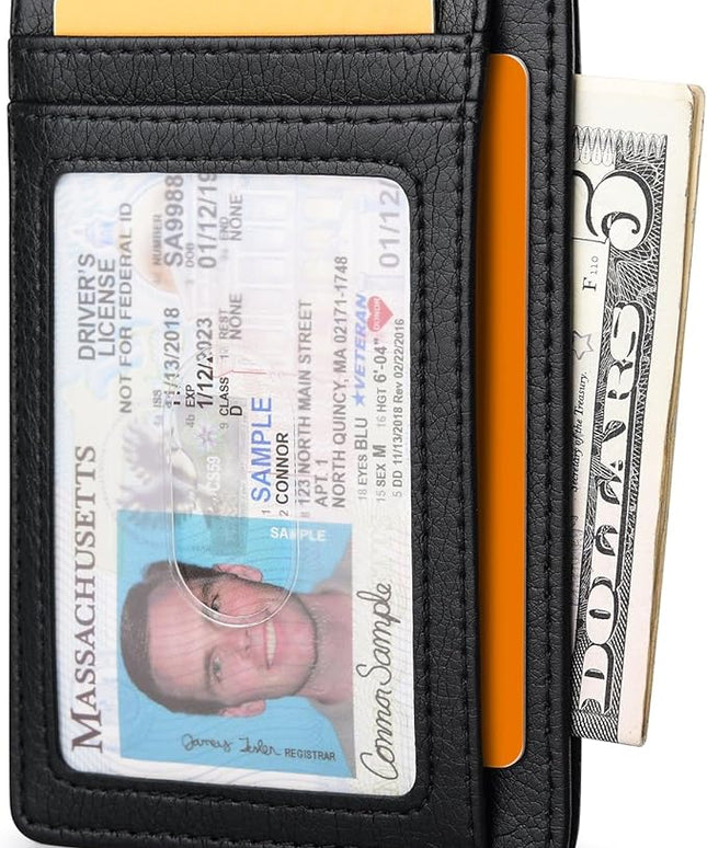 Buffway Slim Minimalist Front Pocket RFID Blocking Leather Wallets for Men and Women - Galactic Crack Black