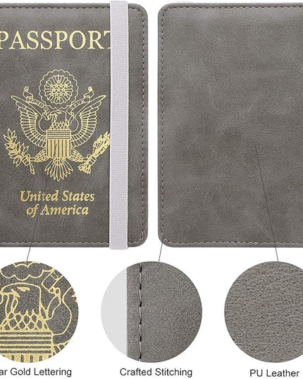WALNEW Passport Holder for Travel, RFID Passport Cover Wallet for Women Men, PU Leather Passport Book Card Holder Case with Pen, Travelling Essentials for Flying