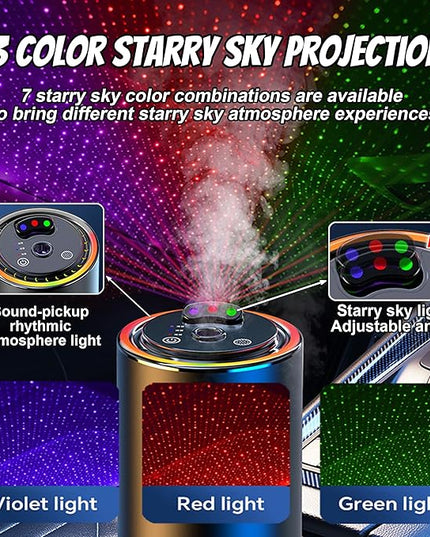 Smart Car Air Freshener, Car Air Freshener Diffuser with 3 Color Starry Sky Projection, Cars Scent Diffuser with RGB Music Syncing Light, 3 Mode Adjustable, Auto On/Off Cars Diffuser, 50ml Cologne