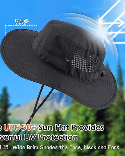 Connectyle Men's Sun Hat UPF 50+ Wide Brim Bucket Hats for Fishing Hiking Gardening Adjustable Boonie Hat Outdoor Safari Hats