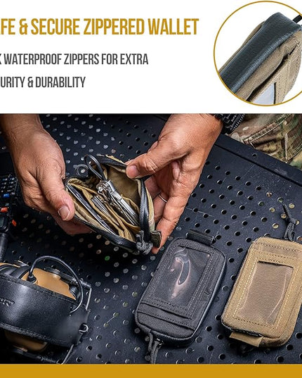 ONETIGRIS Front Pocket Wallet with Zippers Small Coin Purse Tactical Wallet Nylon Minimalist Wallet for Men Women, Brown