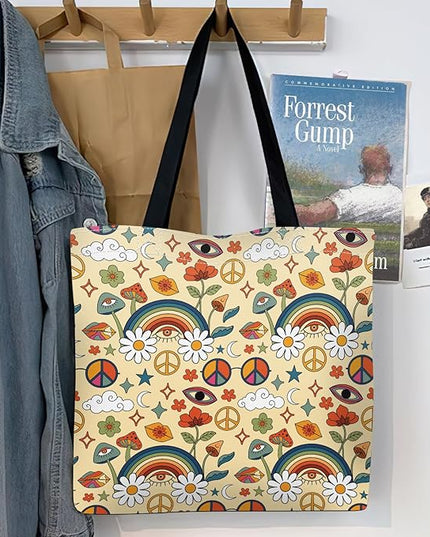 Canvas Tote Bag for Women，Cute Heavy-Duty Shoulder Bag with Zipper Pocket -Travel Tote for Grocery, Gym,Shopping