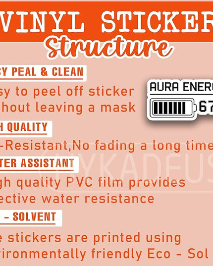 (3Pcs) Aura Energy at 67 Funny Six Seven Meme Sticker 6 7 Numbers Battery Level Humor Vinyl Decals Gen Alpha Design Waterproof for Laptop, Water Bottle, Tumbler, 3" x 1.5"