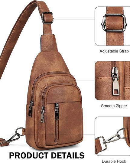 MASINTOR Sling Bag for Women - Crossbody Bags Fanny Pack with Vegan Leather - Adjustable Sling Backack for Travel