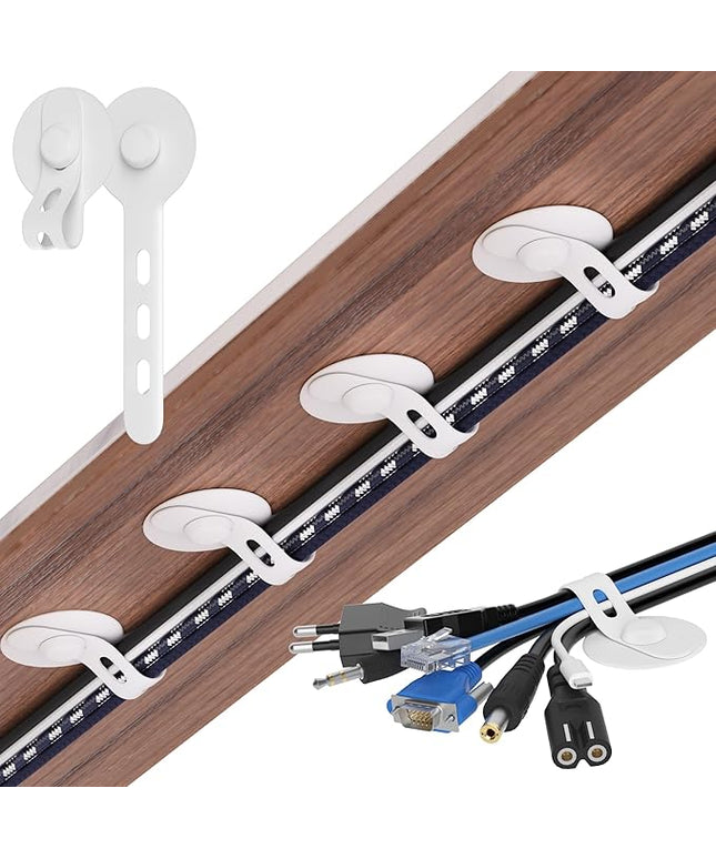 Nearockle Cable Management Under Desk, Adjustable Self-Adhesive Silicone Cable Ties Cord Organizer, Reusable Heavy-Duty Cord Holder Under Table for Office, Home, School (10Pcs-White)