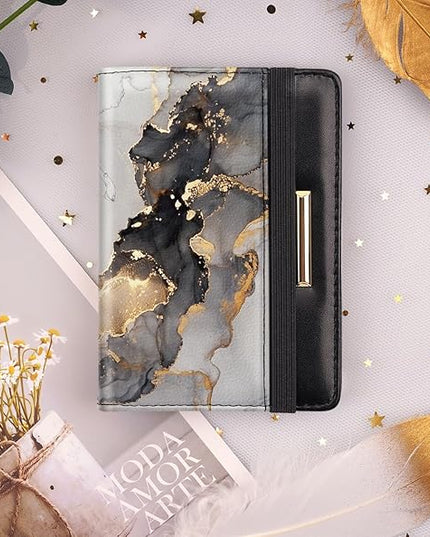 Passport Holder Cover Travel RFID Blocking Passport Cover Rose Gold Cute Flowers Passport Wallet with Elastic Band for Women