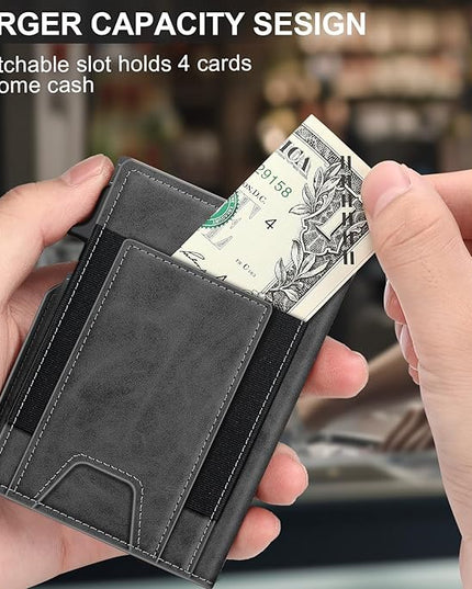 Wallet for Men Wallet with Slim Pop Up Card Holder 9-13 Cards, Bifold Minimalist Smart Wallet RFID Blocking Credit Card Holder with ID Window & Stretchable Cash Slot Compact Metal Aluminum Card Case