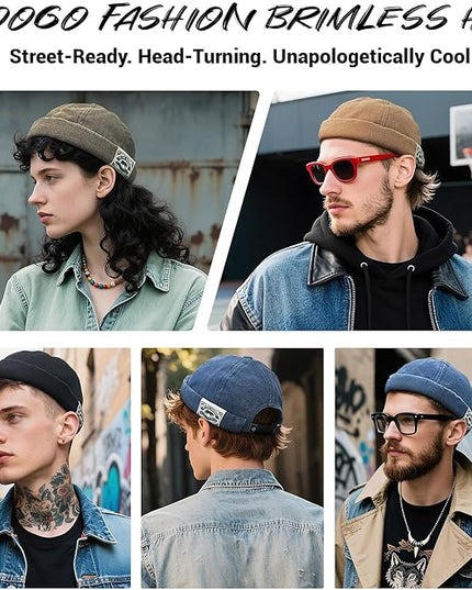 Croogo Denim Docker Hat Fashion Brimless Beanie Hat Retro Worker Skull Cap Rolled Cuff Sailor Cap Hip Hop Dancing Watch Cap