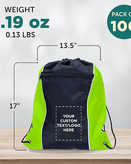 DISCOUNT PROMOS Two-Tone Drawstring Backpack Non-Woven - 100 pack - Customizable Text, Logo - Durable Sports Backpacks - Ideal for Work, Sports, Travel, Gym & More - Lime Green