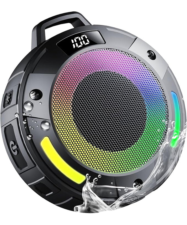 Bluetooth Speaker, 2025 Portable Wireless Shower Speaker, Digital Display Portable Speaker with Detachable hook ,IPX7 Waterproof with LED Light, HD Sound & Bass for Bathroom, Pool, Beach & Outdoor