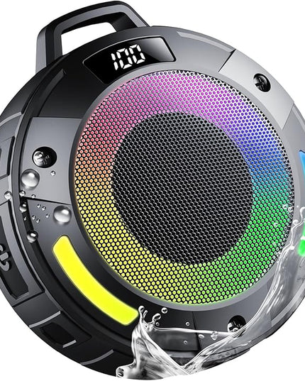 Bluetooth Speaker, 2025 Portable Wireless Shower Speaker, Digital Display Portable Speaker with Detachable hook ,IPX7 Waterproof with LED Light, HD Sound & Bass for Bathroom, Pool, Beach & Outdoor