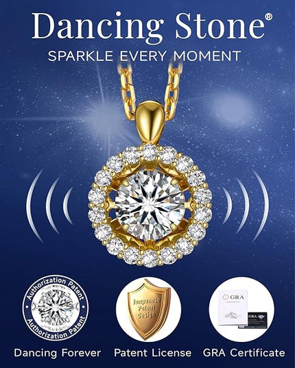 MomentWish Floating Necklace for Women, 0.5/1 Carat Dancing Moissanite Necklace for Her 925 Sterling Silver Pendant Anniversary Birthday Christmas Gift for Wife Mom Girlfriend