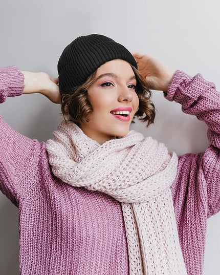 ROYBENS Wool Fisherman Beanie for Men Women, Knit Cuffed Fleece Lined Beanies Winter Warm Hat Skull Cap Unisex