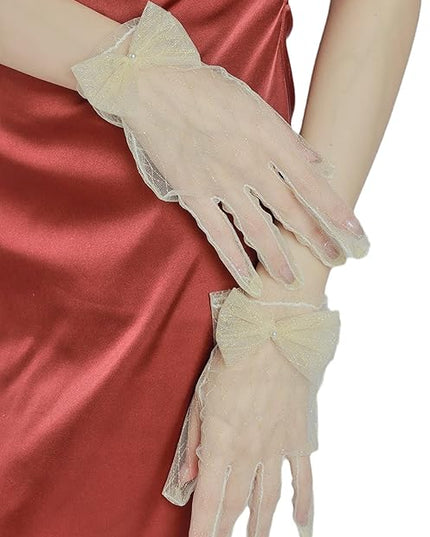 Sahabowi Satin Gloves Formal Bridal Banquet Party Wedding Opera Solid Colorful Mitten For Women