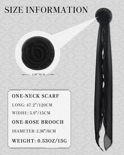 Chiffon Scarf for Women, Removable Flower Neck Scarf Light Soft Fashion Rose Scarves Versatile Headband or Hair Band