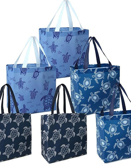 BeeGreen Sea Turtle Reusable Shopping Bags For Groceries 6 Pack- Large Foldable Tote Bags- Strong Handles for Heavy Groceries, Perfect for Supermarket, Farmers Market, and Storage Organization