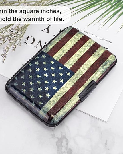 ELFISH Mini RFID Aluminum Wallet Credit Cards Holder Business Card Case Metal ID Case for Men Women (Flag)