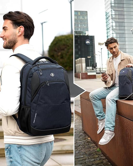 Swissdigital Design Travel Laptop Backpack for Men and Women, Business Backpack with USB Charging Port for Fits 16 Inch Notebook, Blue | SD1670-12