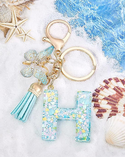 Fashion Alphabet Initial Letter Keychain Tassel Butterfly Pendant Key Ring for Purse Handbags Women Girl