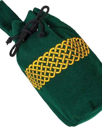Mythrojan Drawstring Belt Pouch Renaissance Costume Accessories Medieval Woolen Celtic Embroidery Bag Jewelry Pouch Coin Purse for LARP, Festivals, Renfaire, Reenactments - Green, 8" x 6.5"