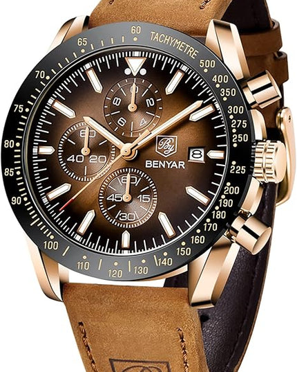 BY BENYAR Watch for Men Analog Quartz Chronograph Waterproof Luminous Designer Mens Wrist Watches Business Work Sport Casual Dress Watch with Silicone Strap Elegant Gifts for Men