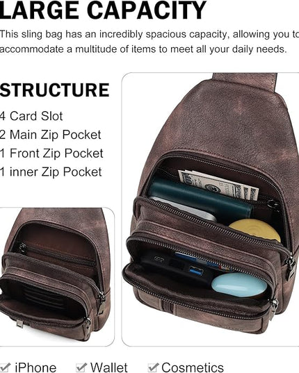 MASINTOR Sling Bag for Women - Crossbody Bags Fanny Pack with Vegan Leather - Adjustable Sling Backack for Travel