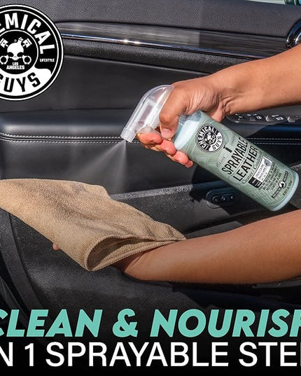 Chemical Guys SPI_103 Sprayable Leather Cleaner and Conditioner in One for Interiors, Apparel, and More (Works on Natural, Synthetic, Pleather, Faux Leather and More) Leather Scent, 128 fl oz (1 Gal)