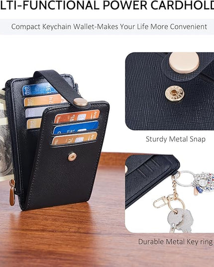 POIUGOYA Slim Wallet for Women,RFID Blocking Bifold Credit Card Holder with Zipper Coin Pocket,ID Window,Keychain