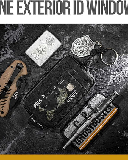 ONETIGRIS Front Pocket Wallet with Zippers Small Coin Purse Tactical Wallet Nylon Minimalist Wallet for Men Women, Black