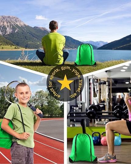 KUUQA 100Pcs Green Drawstring Backpacks - Bulk Gym Sport Travel Bags