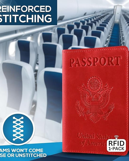 Ciana RFID Passport Holder for Travel – PU Leather Passport Cover and Card Holder for Men & Women – Slim Passport Holder with Card Protector Slot, Travel Must Haves (Red)
